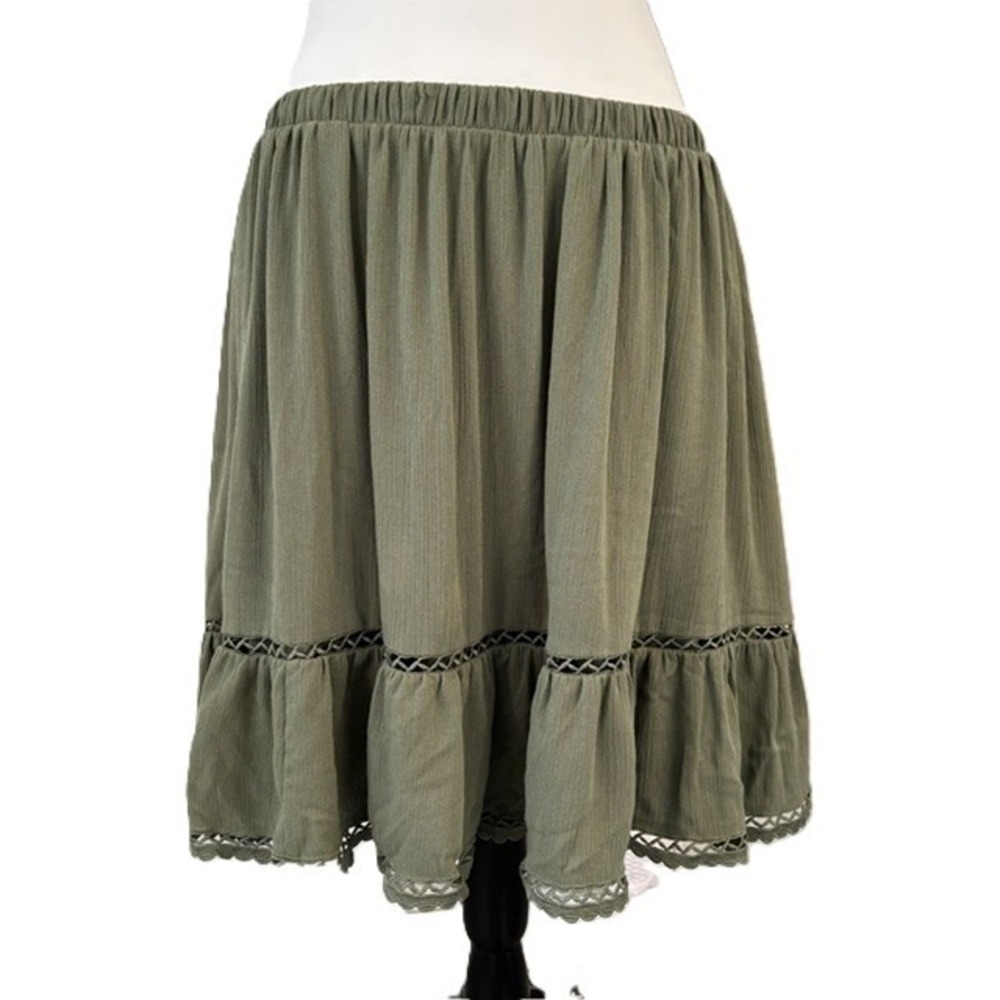 Torrid Skirt Olive Green Ruffle Crochet Trim Women Size 0 Plus Excellent